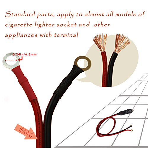 CUZEC (10-PACK) Heavy-Duty 15A Male Plug Cigarette Lighter Adapter Power Supply Cord with 1.6ft / 0.5m 16 AWG Cable Wire For Car inverter Air pump electric cup and DIY (CU1001010)
