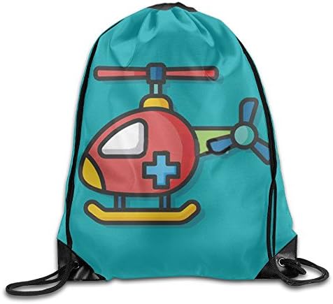 Cartoon Helicopter Printed Cute Drawstring Backpack Kids Heavy Duty Sack Tote Gym 16.9"14"