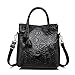 Designer Genuine Leather Handbag Women Tote Bag Floral Embossed Shoulder Bag by Realer(Black)