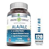 Amazing Nutrition Ala/alc (Acetyl L-carnitine 525 Mg / Alpha Lipoic Acid 225 Mg) 750 Mg 120 Capsules - Support Your Vital Metabolic Functions - Supports the Immune System and Healthy Liver Function
