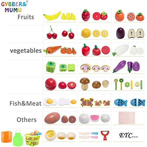 GYBBER&MUMU Play Food Cutting Fruits Vegetables Pretend Food Playset Kitchen Toys Fun [Solid Wood] Educational Early Age Basic Skills Development 30pcs Set