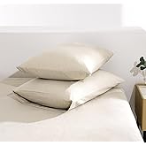 TUMEI 100% Linen Pillow Cases Queen, Set of 2 Queen Size Linen Bed Pillow Shams Cover Washed Solid Color Natural Flax Soft Breathable, (25.98"×20.08")