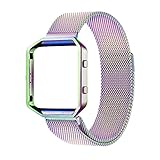 Oitom Metal Bands Strap Compatiable Fitbit Blaze,Small (5.5-6.7 in), Frame Housing+Milanese Loop Stainless Steel Accessory Band for Fitbit Blaze Smart Fitness Watch (Rainbow)