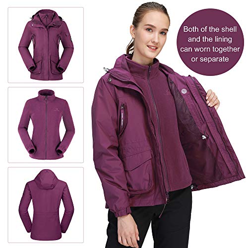 CAMEL CROWN Womens Waterproof Ski Jacket 3in1 Windbreaker Winter Coat