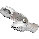 missfiona Womens PU Leather Ballet Slippers Dance Shoes Split Sole Belly Flat Adult Dance Trainers