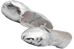 missfiona Womens PU Leather Ballet Slippers Dance Shoes Split Sole Belly Flat Adult Dance Trainers