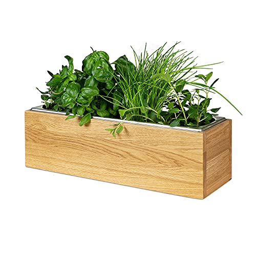 GREENHAUS Pflanzkasten Eiche 54x18x16 cm Massivholz und Handarbeit aus Deutschland Blumenkasten Kräuterbox Holz Deko
