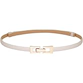 WULIQIUQIU Women's Skinny Belts Thin PU Leather Waist Belt with Gold Alloy Buckle for Dresses