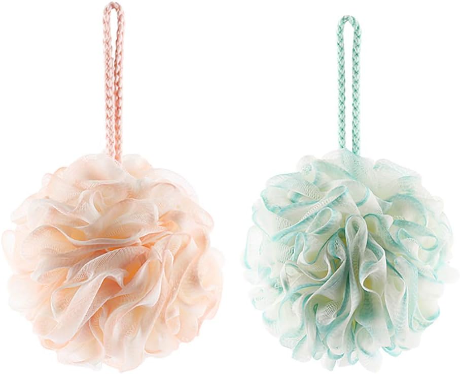 Omenluck 2pcs Bath Shower Sponge Ball Loofah Back Scrubber Rope Handles