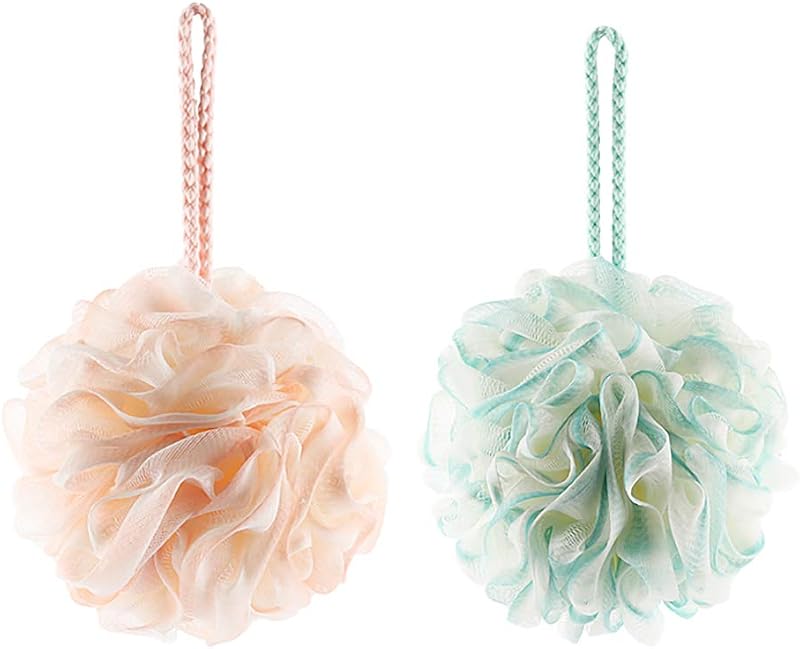 Omenluck 2pcs Bath Shower Sponge Ball Loofah Back Scrubber Rope Handles