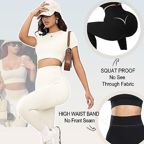 FULLSOFT RIBBED SEAMLESS LEGGINGS FOR WOMEN HIGH WAISTED WORKOUT ATHLETIC GYM YOGA PANTS(DARK GRAY,MEDIUM)