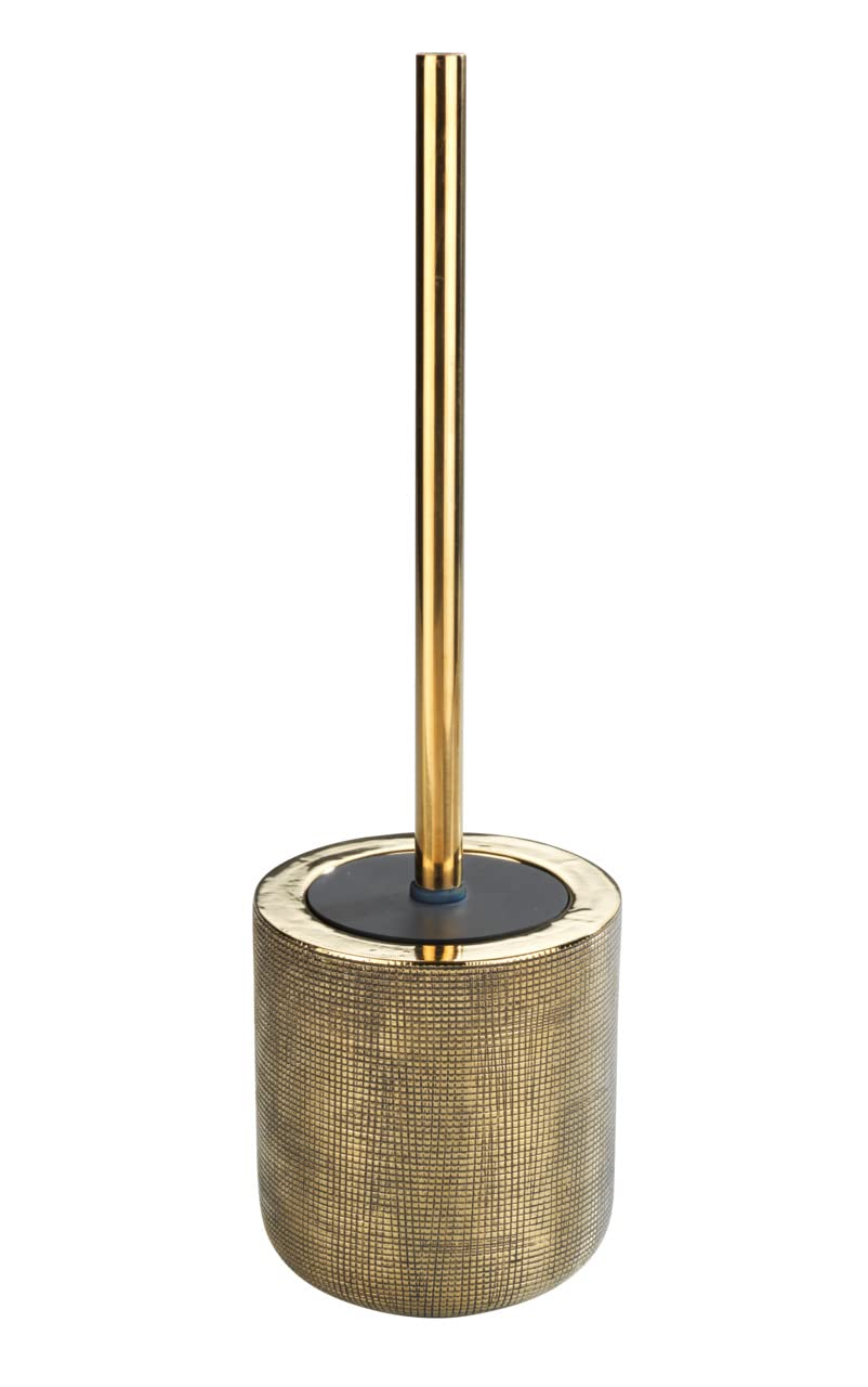 WENKO Rivara Toilet Brush Holder in Elegant Design Hand-Painted Including Toilet Brush with Interchangeable Brush Head Diameter 8 cm Diameter 11.5 x 40 cm Gold