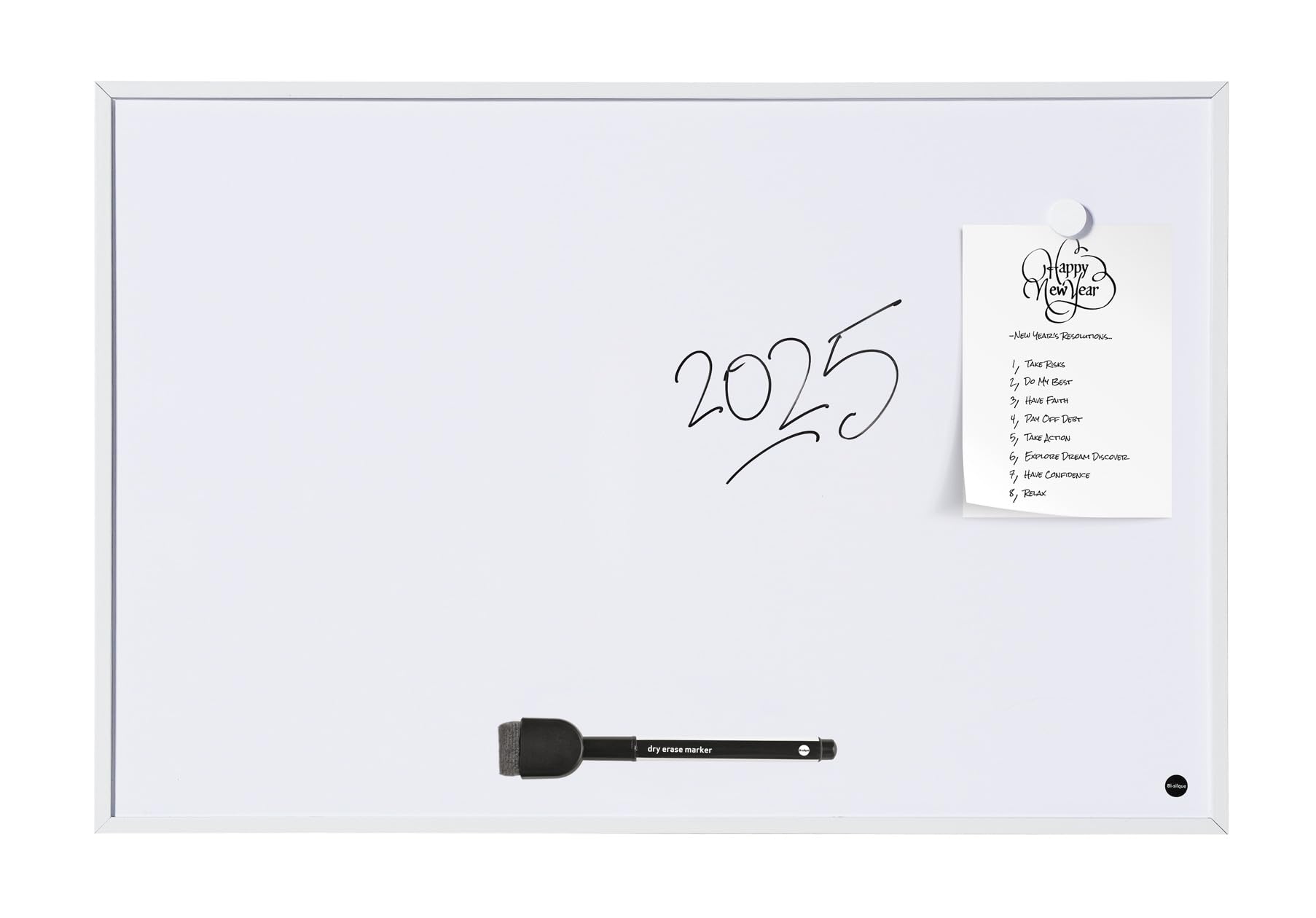 Bi Office New Basic MM380012215 Magnetic White Board with White Frame - 885 x 585 mm
