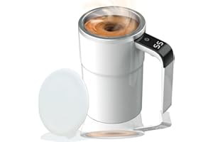 OUGETHER Self-stirring Coffee Mug Magnetic Stirring Cup Drink Stirrer Rechargeable Automatic Mixing Cup w/LCD Thermometer for Coffee Tea Hot Chocolate (White, 13 oz)
