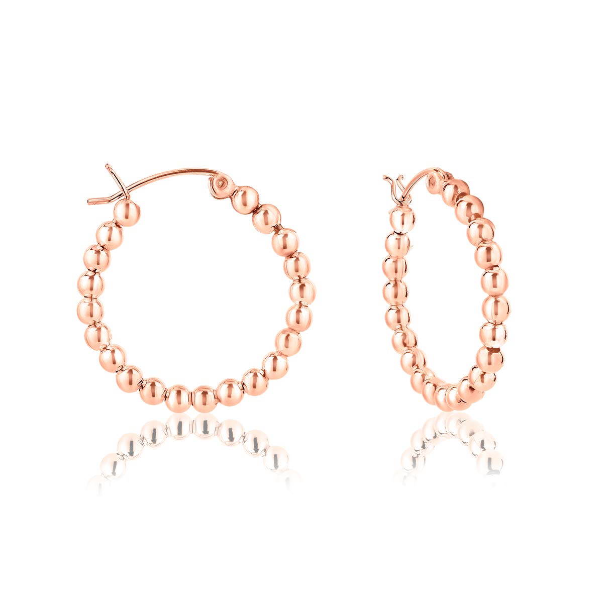DTPSilver - 925 Sterling Silver Rose Gold Plated Creole Hoops Earrings with balls - Thickness 3 mm - Diameter 25 mm