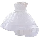 WOCINL Baby Girls Christening Embroidered Lace High Low Bowknot Dresses Princess Wedding Birthday Pageant Baptism Tutu Gown