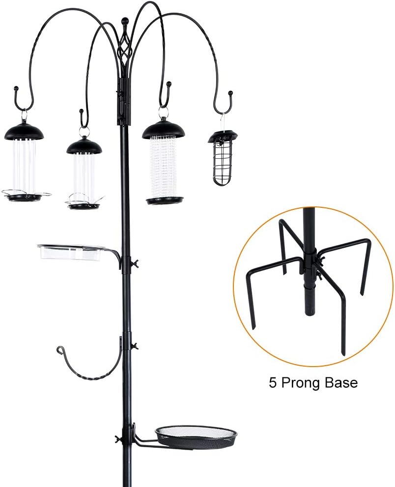 Bird Feeding Station Wild Bird Feeder Kit with 4 Bird Feeder Water Bath Tray and Seed Tray Stabiliser Stand Included for Garden Yard, Rust Resistant, 233 cm Tall