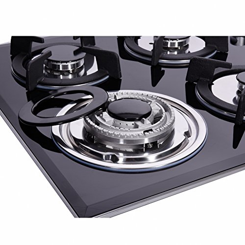 Delikit 24 inch Gas Cooktop Dual Fuel Sealed 4 Burners Tempered Glass