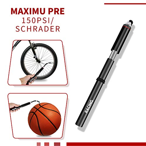 racing Mini Bike Pump with Gauge-Fits Presta and Schrader-Accurate High Pressure 150 PSI-Portable Bicycle Tire Pump for Road Mountain Bikes-Durable& Lightweight，Compact Hand Pump - Thumbnail 4