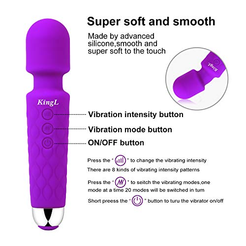 KingL Personal Magic Wand Massager Powerful Vibration Silent, Waterproof, Handheld, Cordless for Neck Shoulder Back Body Massage, Sports Recovery & Muscle Aches … …