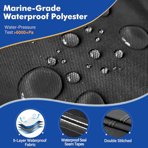 YimSting 1200D Waterproof Boat Cover - Fits 16' to 18.5' ft Bass, V-Hull, Tri-Hull, Fish & Ski, Runabout Bowrider Boats - Heavy Duty Canvas Black