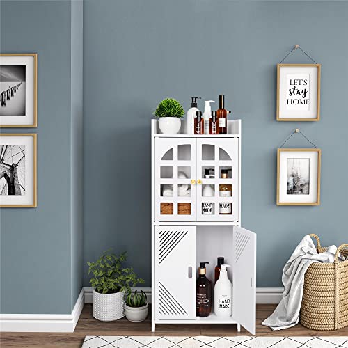 Bathroom Floor Storage Cabinet,Waterproof Bathroom Cabinets,White Storage Unit with Door,Floor Standing Cabinet Unit ,Home Storage Furniture Organizer Unit for Office Living Room Kitchen Entryway