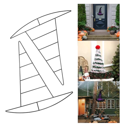 2Pcs Halloween Witch Hat Metal Wreath Frame, 34 x 32 cm Hat Shaped Metal Wreath Form for Halloween Elf Hats Wreath Frame Pirate Ship Witch HatMetalFrame, DIY Holiday Wall Door Decoration Gifts
