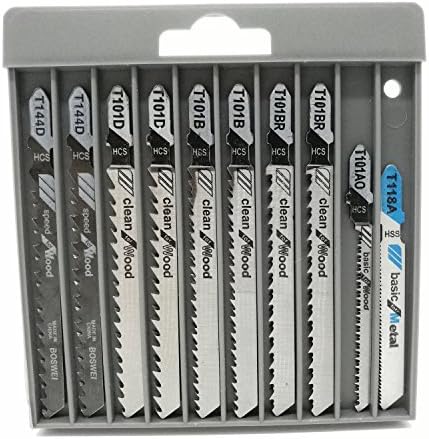 10 Piece T-Shank Assorted Contractor Jigsaw Blade Set with Storage Case, Made with HCS, Fits Bosch and DEWALT Jig Saws, Blades Optimized for Cutting Metal, Wood, PVC, and Plastic