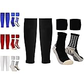 Grip Socks Soccer with Leg Sleeves | Anti-Slip Performance Socks for Men & Women | Includes Shin Guard Straps for Secure Fit