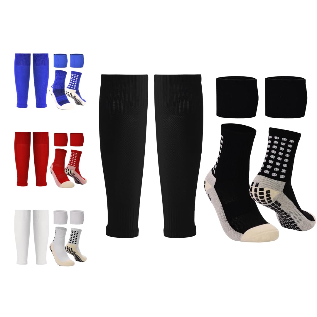 Grip Soccer Socks - Men's Anti Slip Non Slip Football Socks, Black, One Size