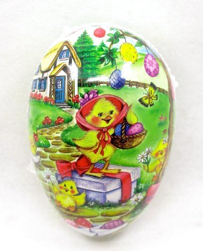 Easter Egg Treat Filling Container,Mama Chick on Gift Box w/baby Chicks,English Cottage,Easter Eggs,7" Made in Germany
