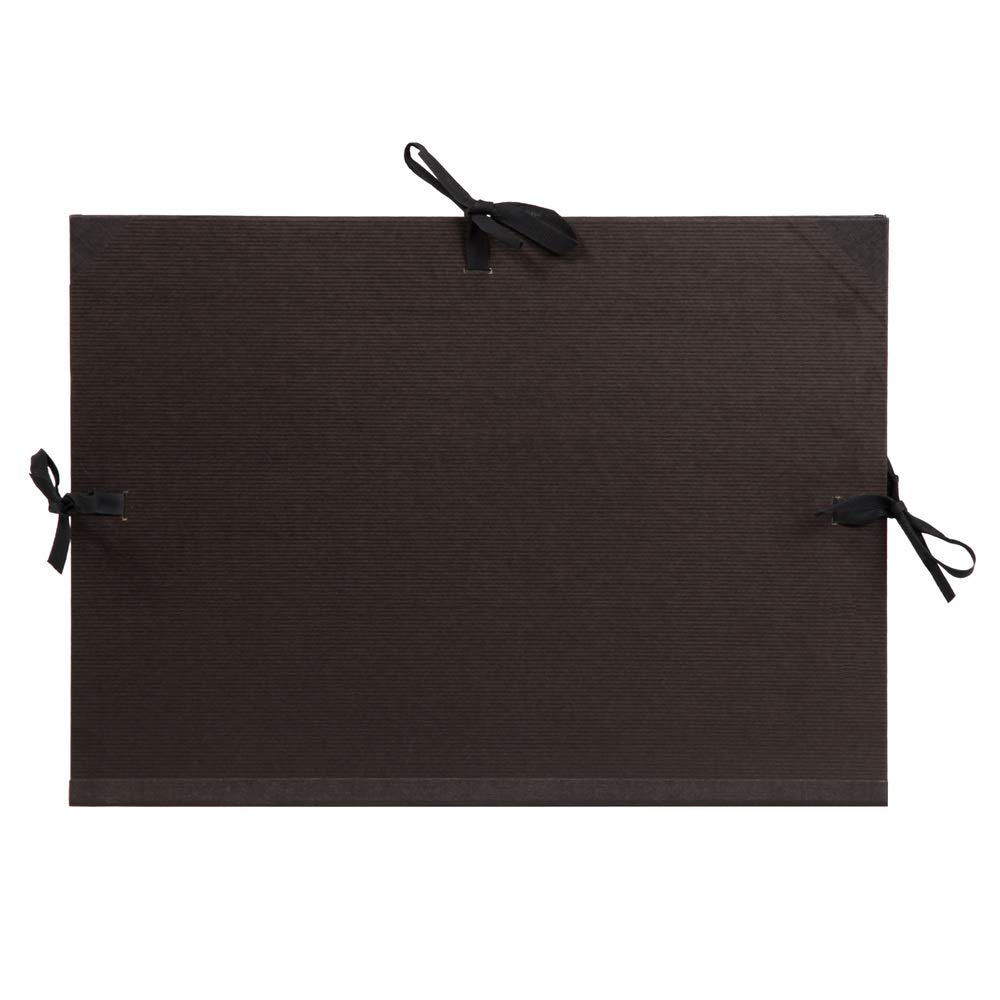 Clairefontaine - Ref 37115C - Kraft Art Folder - A4 Size, 3 Ribbon Ties with 3 Flaps Closure, White Paper Lining, Acid Free - Suitable for Transporting Artwork - Black