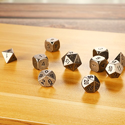 image for Hestya 10 Pieces Multi-sided Dices Set Metal Polyhedral Dices with Pri