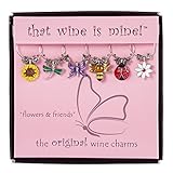 Wine Things WT-1611P Flowers & Friends, Painted Wine Charms, Fits neatly around stem, Multi-Color