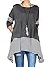 Mordenmiss Women's Stripes Asymmetry Hem Tunics Blouse with Pockets L Dark Gray