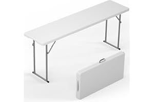 HLPB 6 FT Narrow Folding Table, Tabletop Fold-in-Half, Thickened HDPE Material and Thicker Metal Frame, Foldable with Handle 