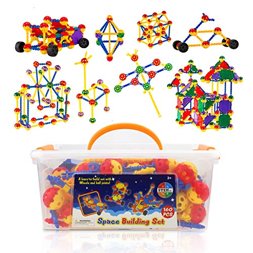 Litian STEM Learning Toys 160 Pieces Set, Building Bricks Creative DIY Engineering Construction Building Blocks Kids Educational Toy Set for Boys and Girls Ages 3+