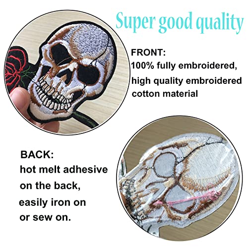 GYGYL 5pcs Rose Skull Embroidered Patches, DIY Sew Applique Repair Patch, Sew On/Iron On Patch for Jackets, Jeans, Pants,Backpacks, Clothes