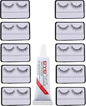 Spanking false eyelashes 10 pcs and 1 pcs eyelash glue (Eye combo)