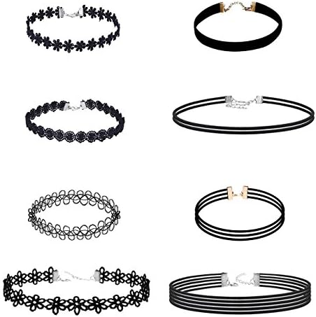 Cute 8 Pieces Black Choker Necklace Lace Choker Tattoo Necklace, Set of 8 Pieces