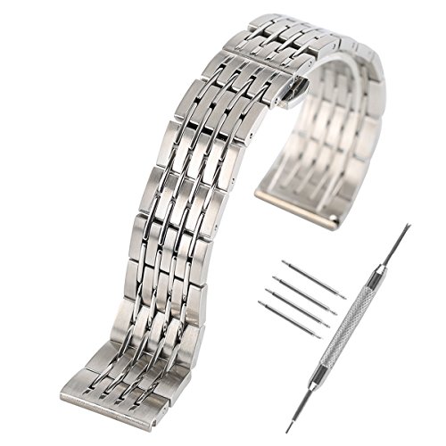 316L Solid Stainless Steel Watch Strap 22mm 24mm Polished YISUYA Silver with Hidden Clasp Watch Band Strap 2.2cm 2.4cm (22mm)