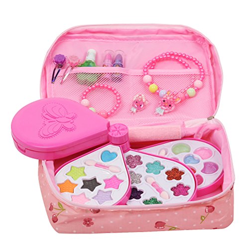 Cosmetic Bag Kit Pretend Makeup Set Jewellery Set Necklace Bracelet Ring Hair Clip Girls Toy (water-drop) - Thumbnail 2