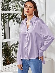 MakeMeChic Women's Satin Silk Long Sleeve Blouse