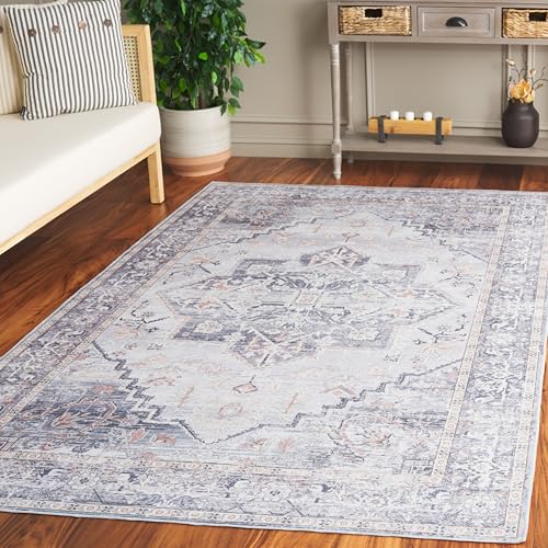 Safavieh Washable Rug Arizona Collection - 6' Square, Grey & Light Grey, Slip R…