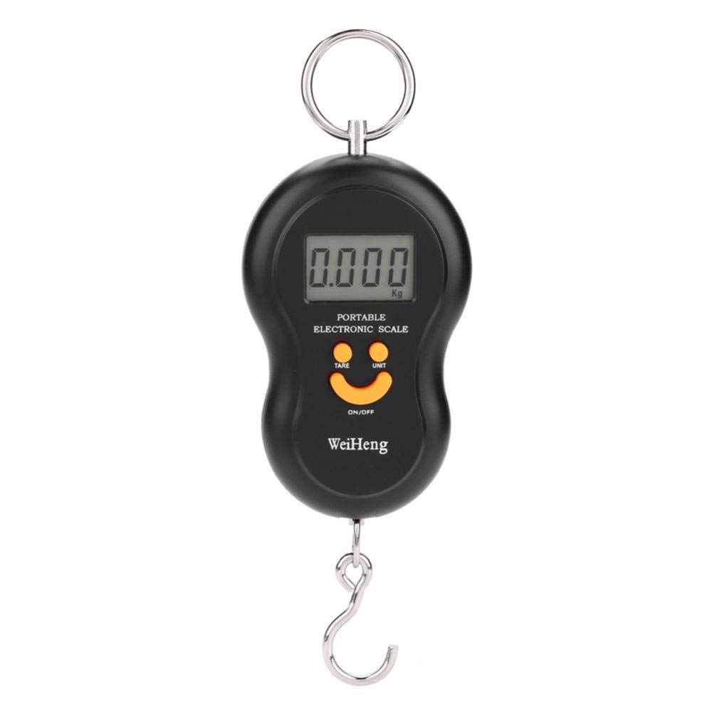 Electric Digital Scale, Portable LCD Display Hanging Weighing Scale with Hook for Fishing Weighing Luggage Weighing (Black)