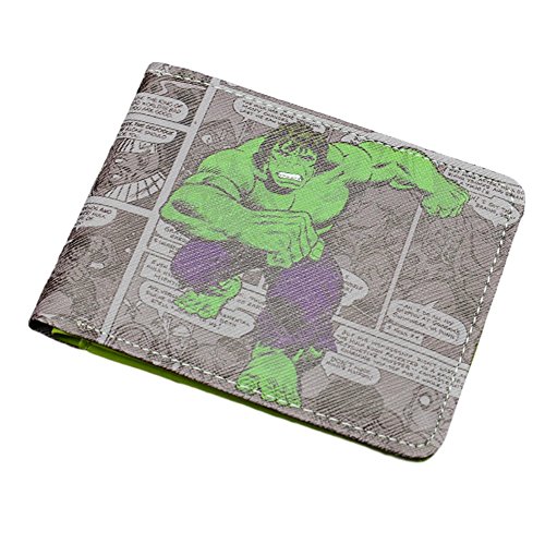 Marvel Comics The Avengers Hulk Running with Comic Strip Background Leather Bi Fold Wallet with Gift Box