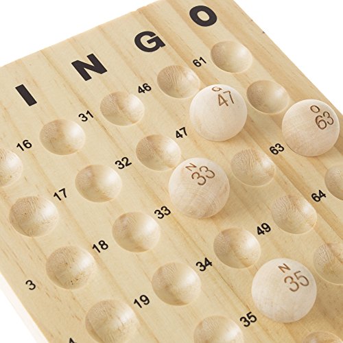 Professional Wooden Bingo Game Set - Includes 75 solid wood balls, solid wood master board, & 8 shutter cards