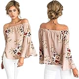 Longwu Fashion Women's Off Shoulder Floral Printed Blouse Shirt Long Sleeve Casual Tops