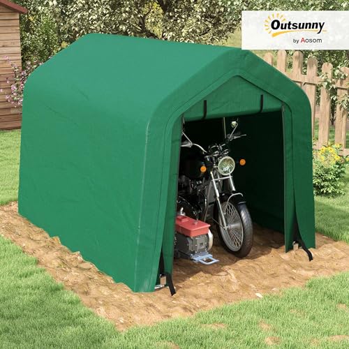 Outsunny 8'x6' Outdoor Storage Shelter with Rollup & Zipper Door, Heavy Duty Carport Shed for Motorcycle Garden Storage, Green
