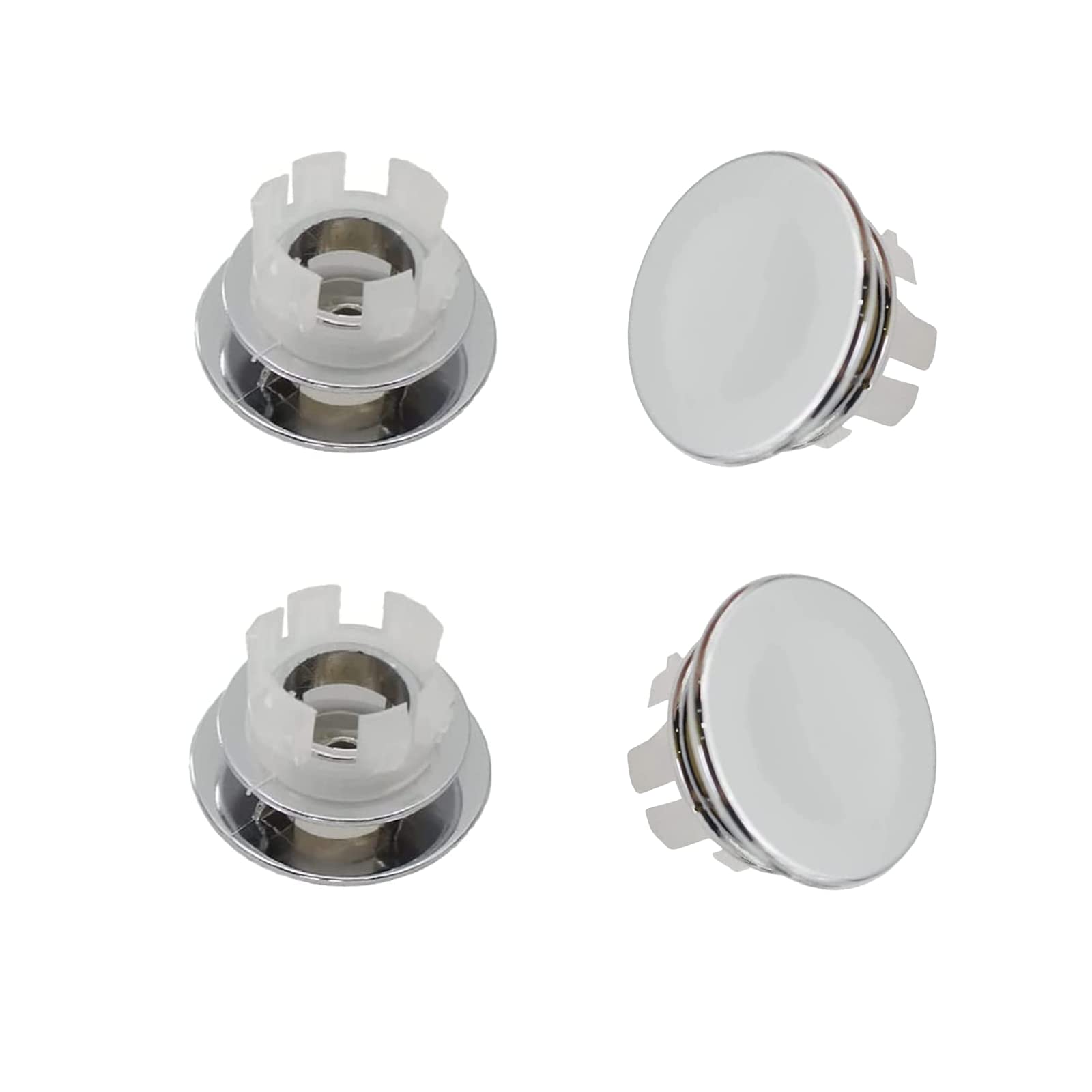 4 Pack Bathroom Basin Sink Round Tidy Trim Chrome Round Overflow Cover, Plating Round Overflow Hole Cover Ring for Home, Sink, Bathroom, Kitchen(Silver)
